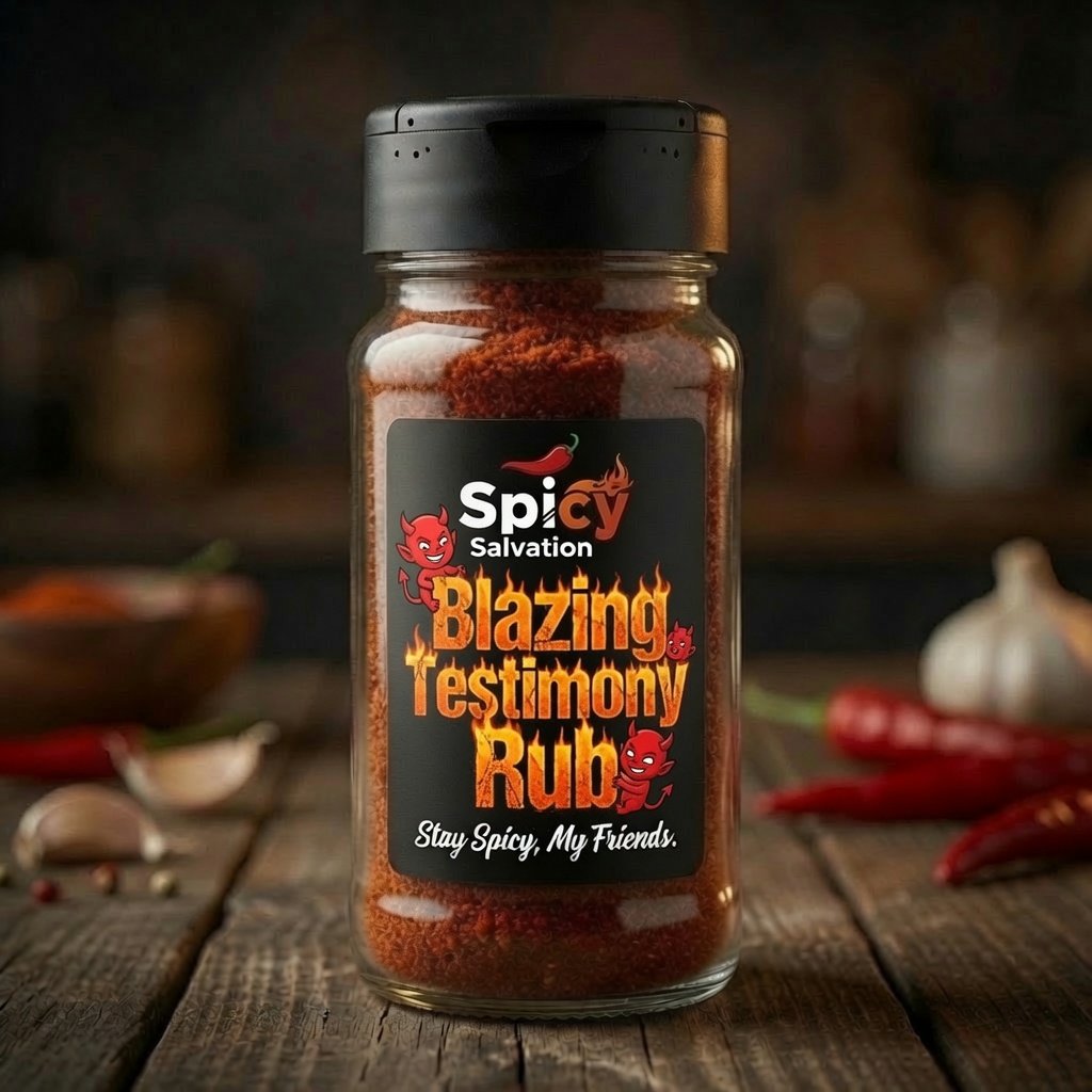 A jar of SpicySalvation Blazing Testimony Rub