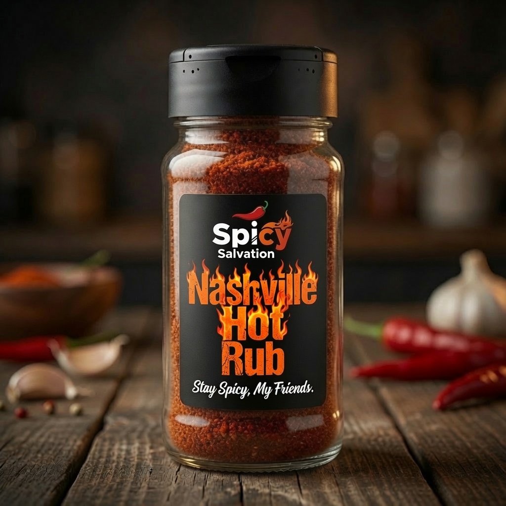 A jar of SpicySalvation Nashville Hot Rub